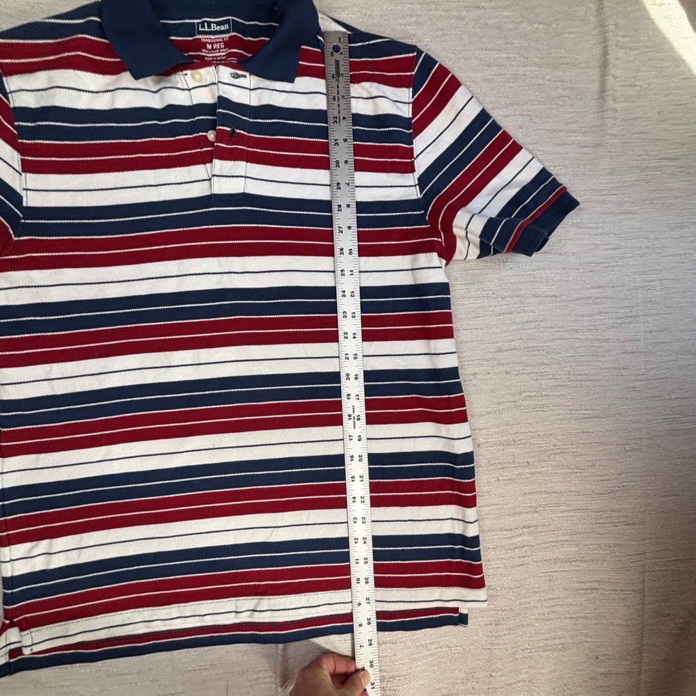 LL Bean Mens Red White Blue Striped Cotton Polo Shirt Traditional Fit M 300456 - Picture 5 of 6